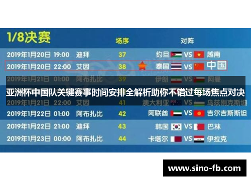 亚洲杯中国队关键赛事时间安排全解析助你不错过每场焦点对决 亚洲杯中国队关键赛事时间安排全解析助你不错过每场焦点对决